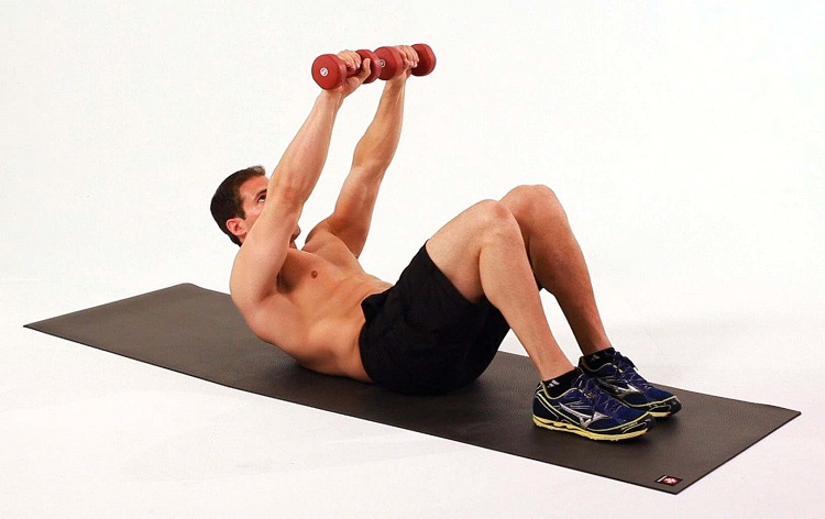 Long-arm dumbbell crunch