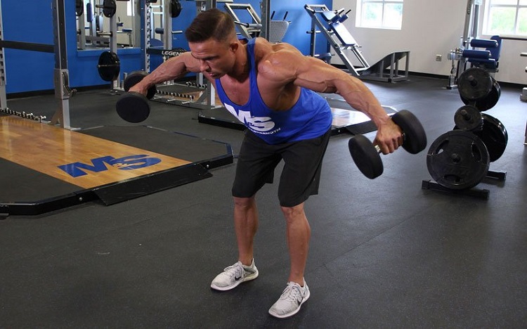 Bent-over dumbbell side raise